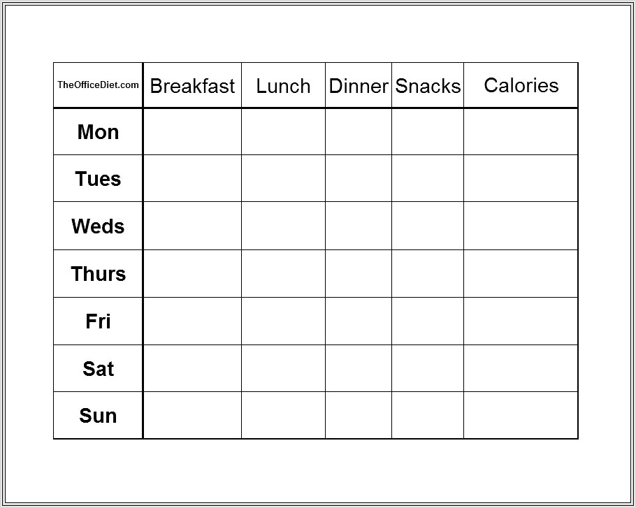 Food Diary Worksheet Printable