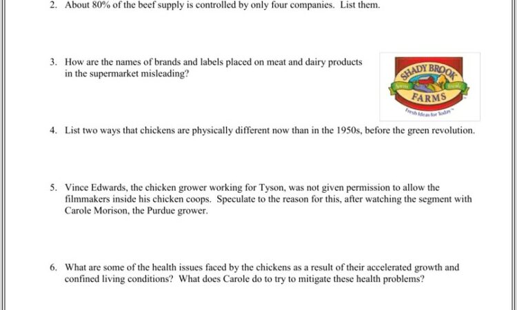 Food Inc Viewing Worksheet