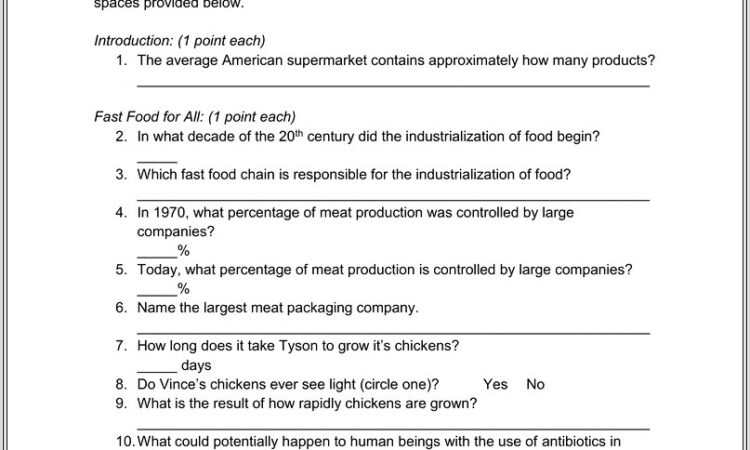 Food Inc Worksheet Doc