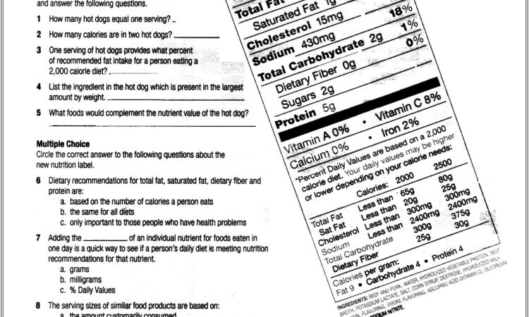 Food Label Nutrition Worksheet