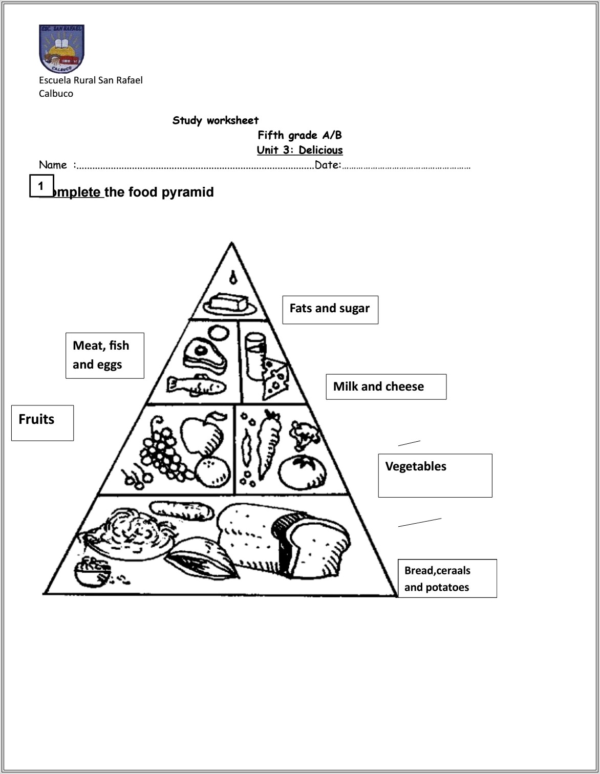Food Pyramid Worksheet Year 3