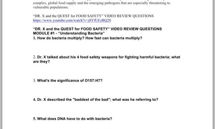 Food Safety Video Worksheet