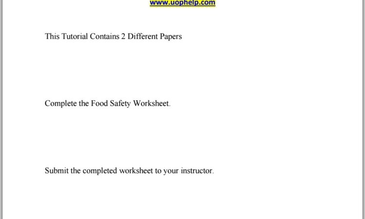 Food Safety Worksheet Sci 241