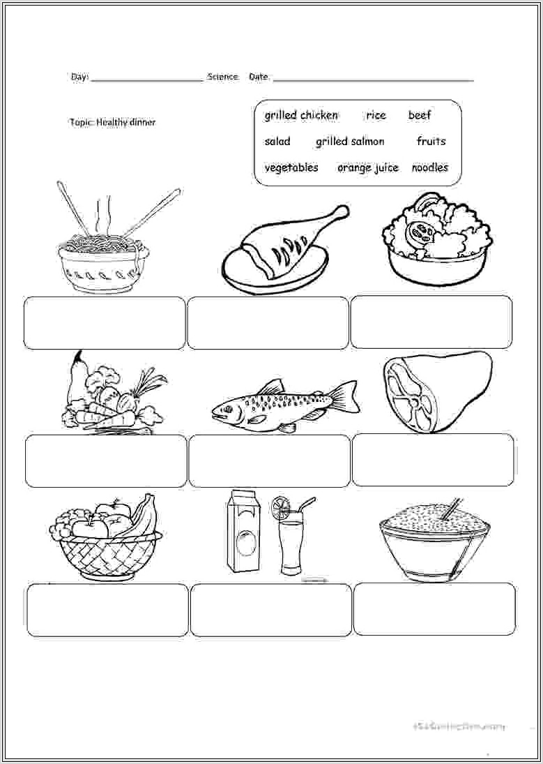 Food Worksheet Kindergarten Esl