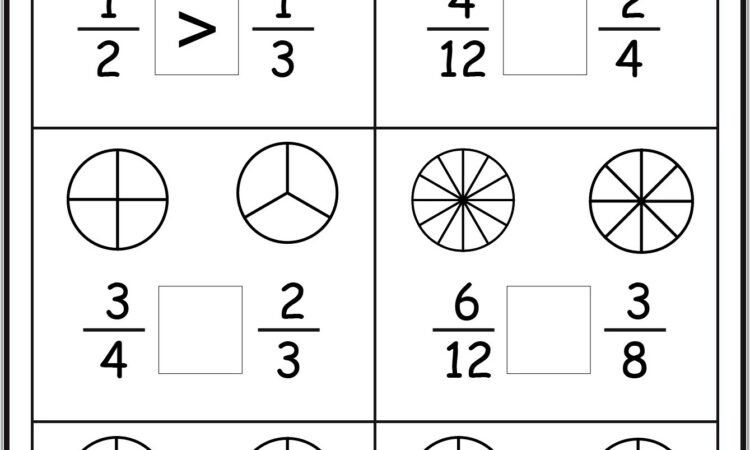 Fourth Grade Math Worksheets Comparing Fractions