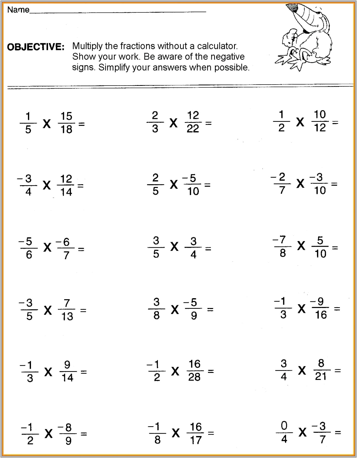 Fraction Multiplication Worksheet With Answers