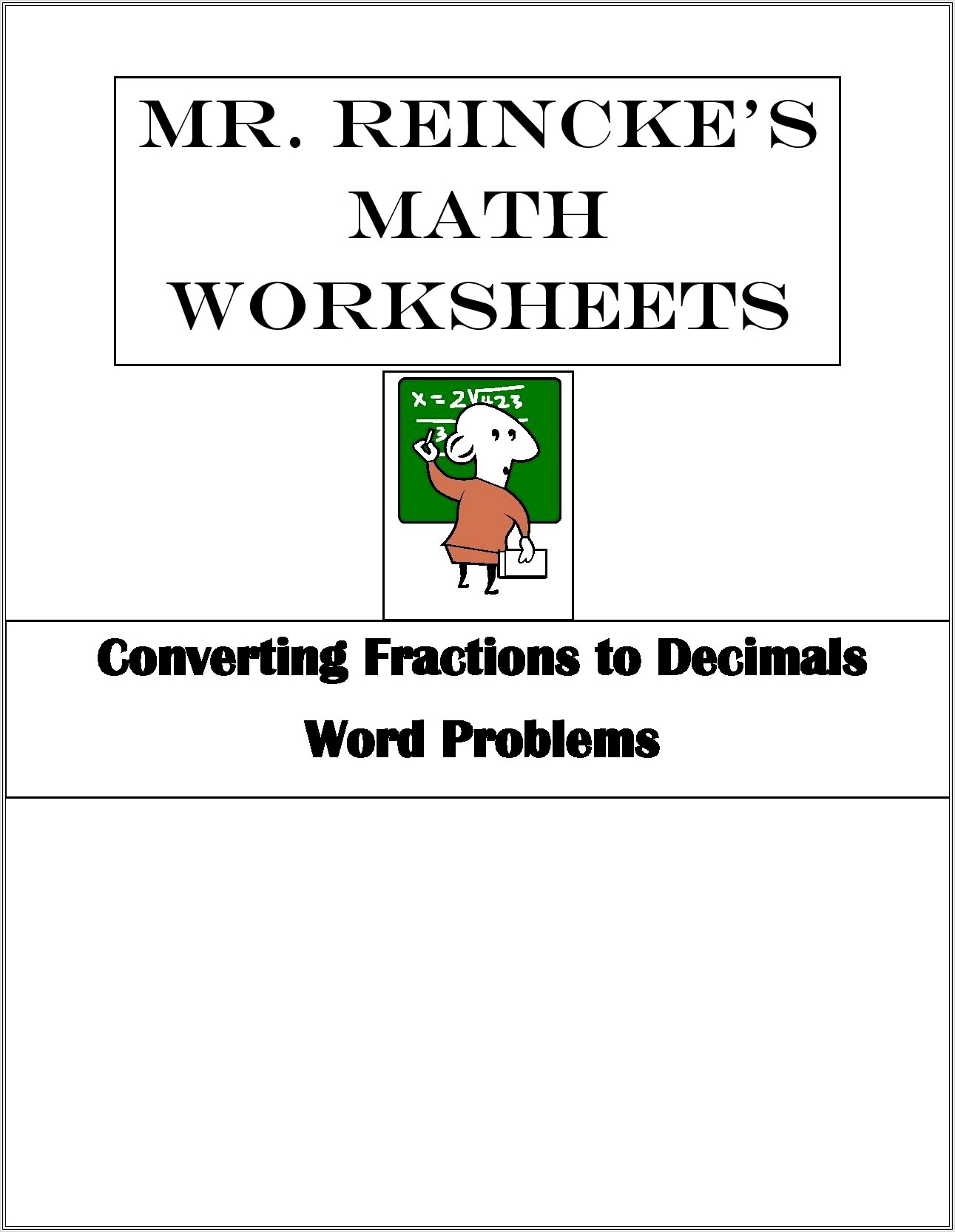 Fractions Decimals Word Problems Worksheets