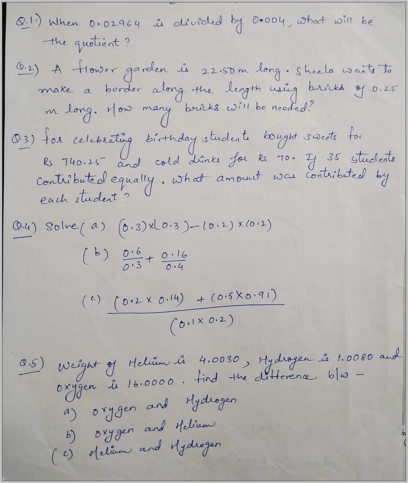 Fractions Worksheet Class 7