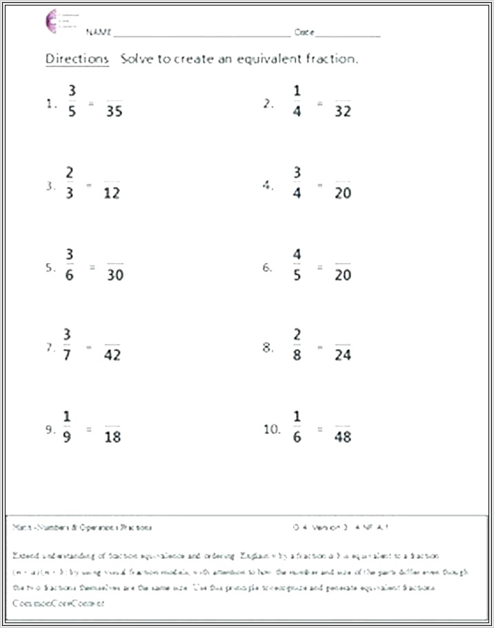 Fractions Worksheet High School