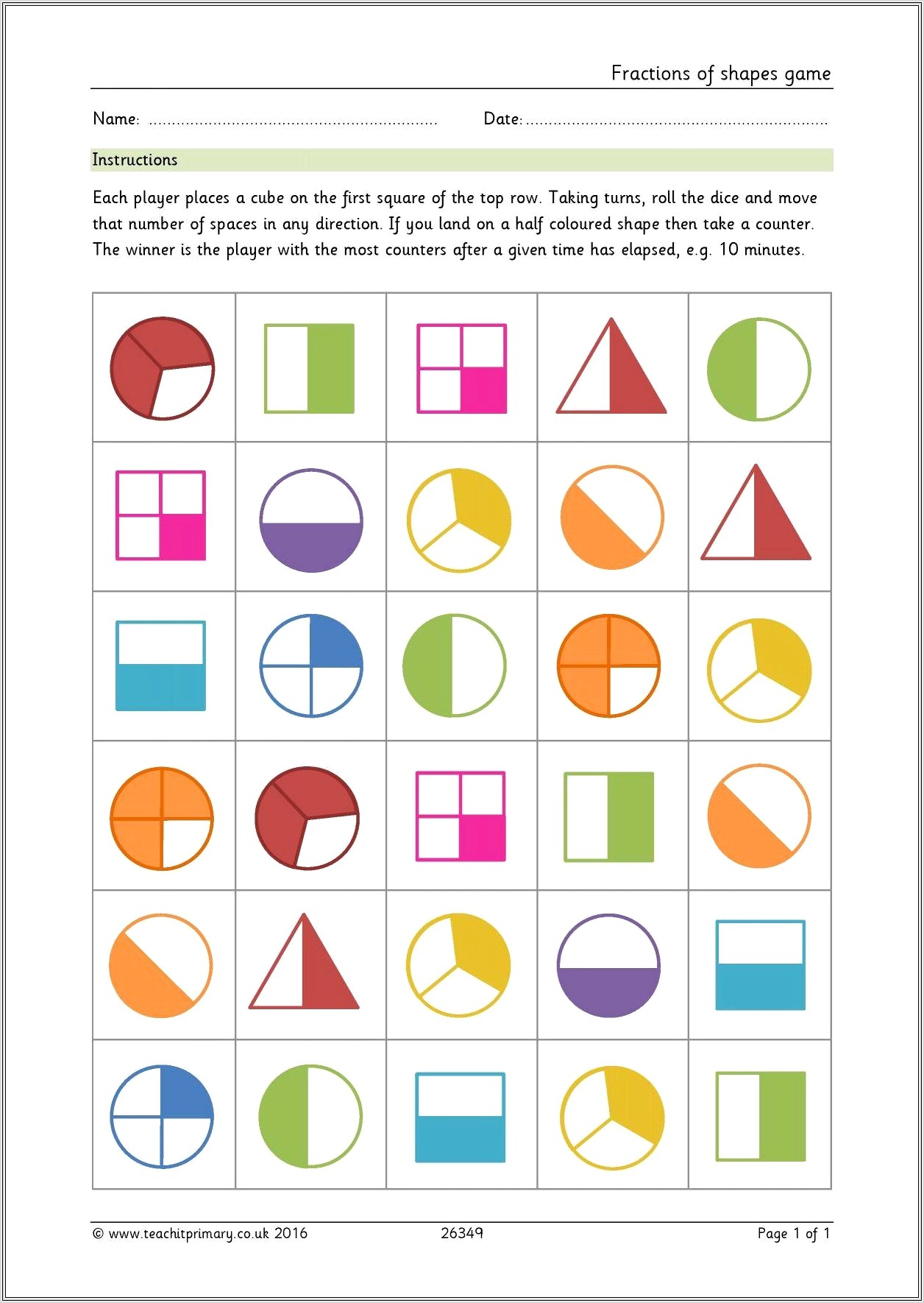 Fractions Worksheet Key Stage 1