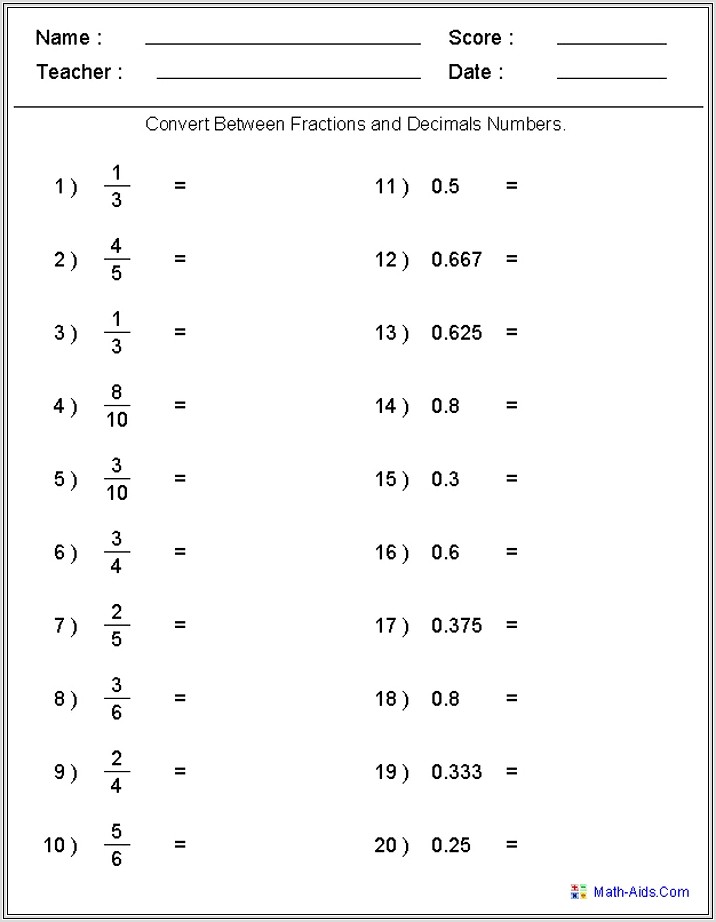 Fractions Worksheet Stage 2