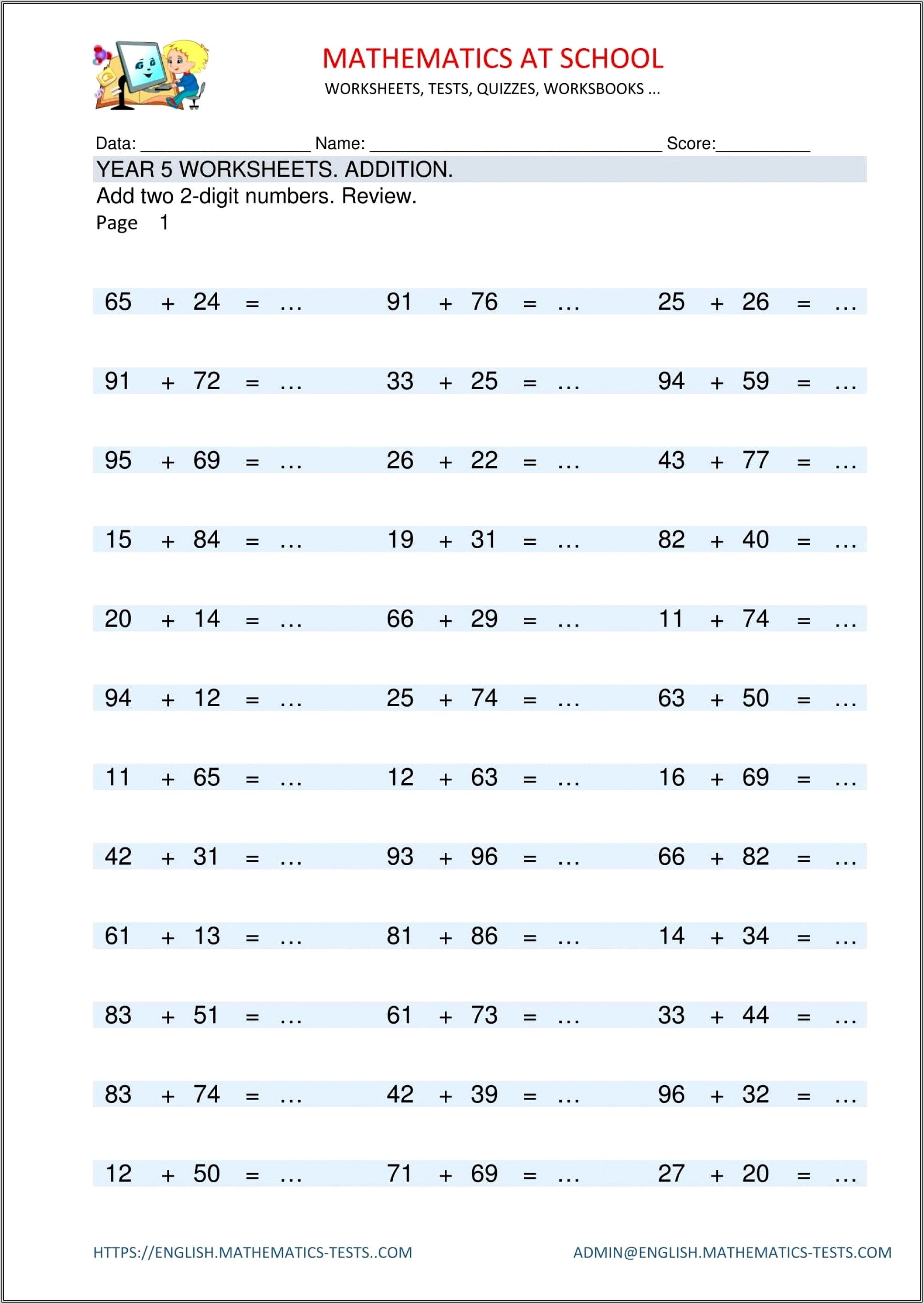 Fractions Worksheet Yr 5