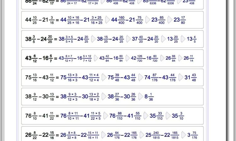 Fractions Worksheets Different Denominators