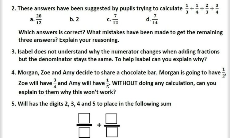 Fractions Worksheets Problem Solving