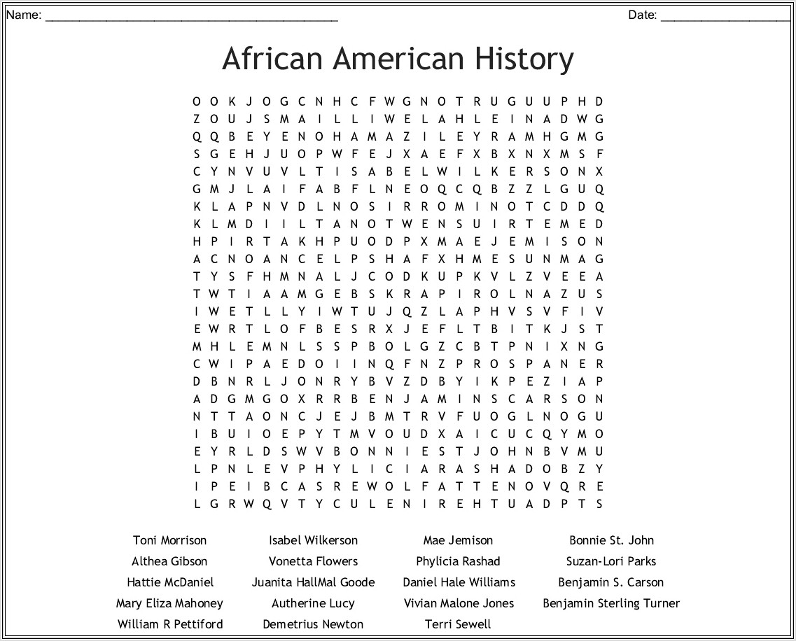 Free Black History Month Crossword Puzzles