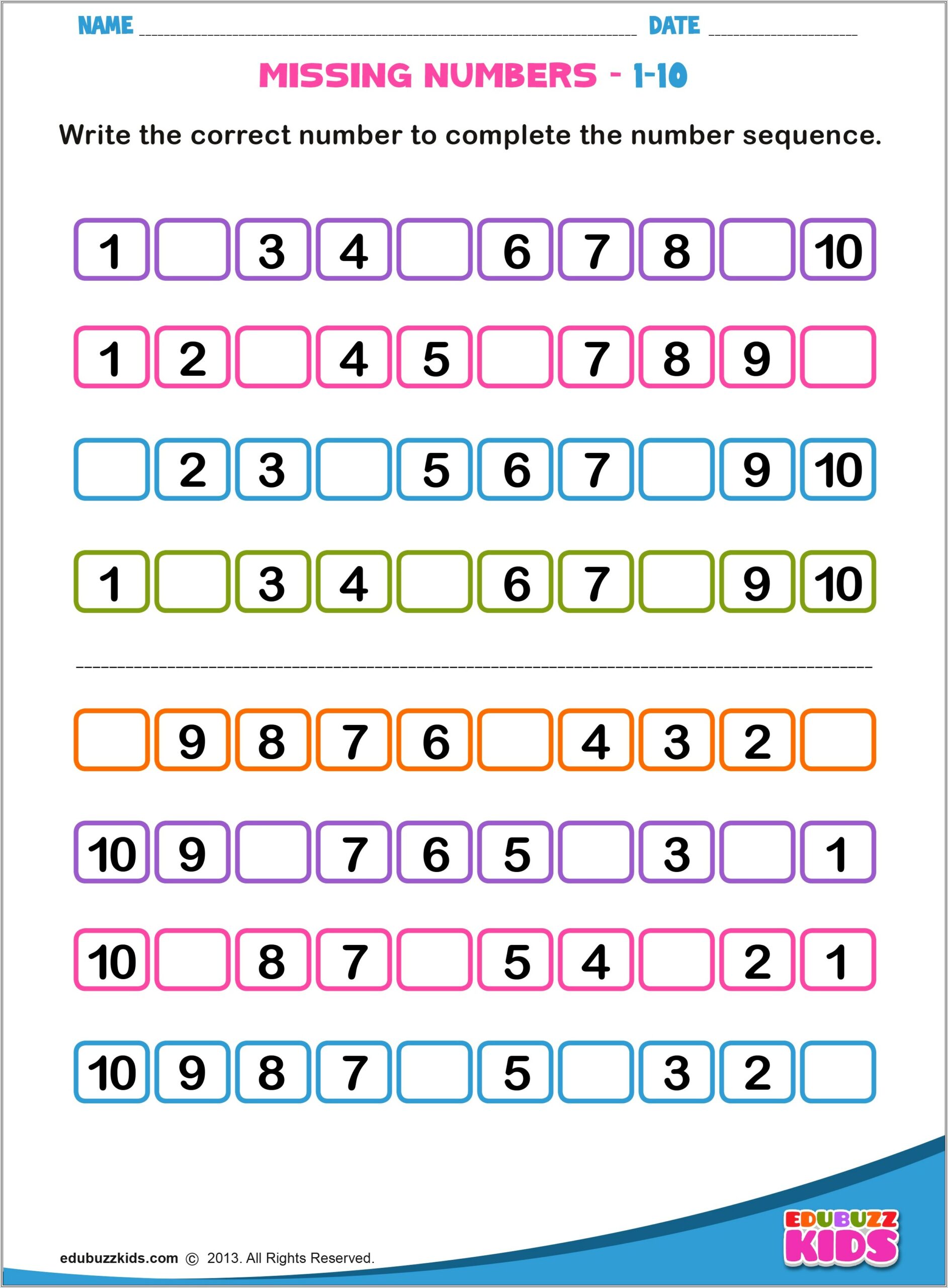 Free Kindergarten Math Worksheets Missing Numbers