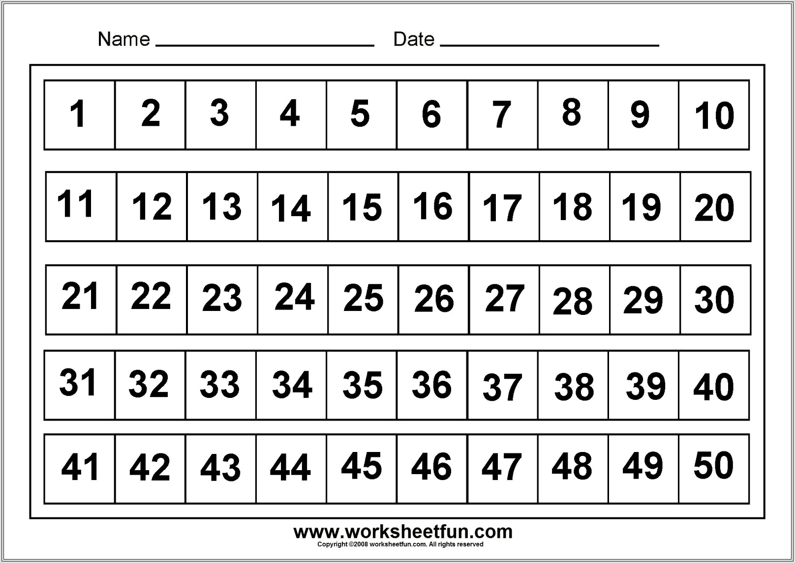 Free Math Worksheets Number Chart