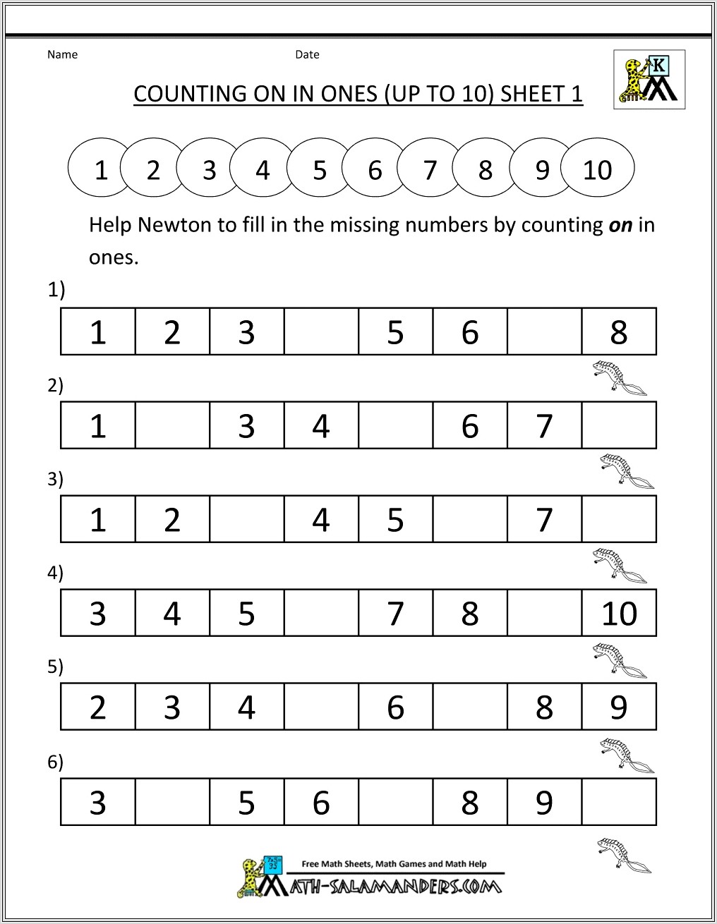 Free Math Worksheets Number Sequencing