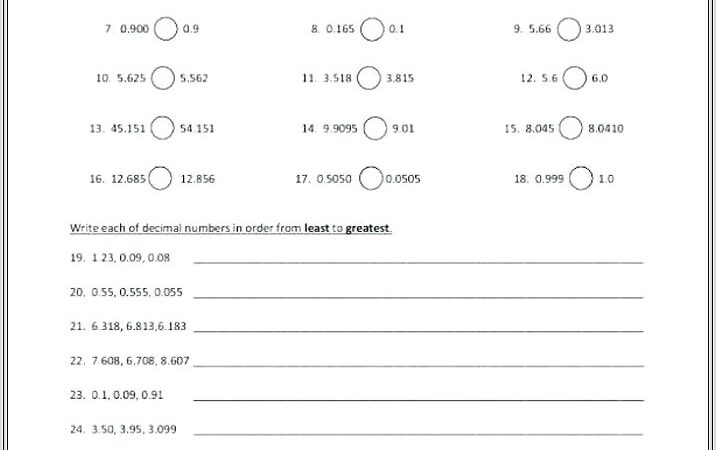 Free Printable Decimal Worksheets 6th Grade