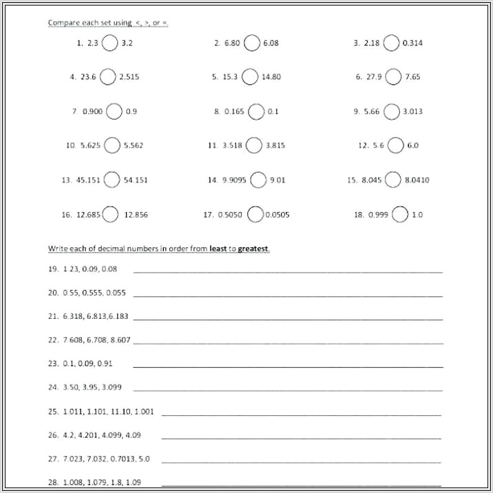 Free Printable Decimal Worksheets 6th Grade