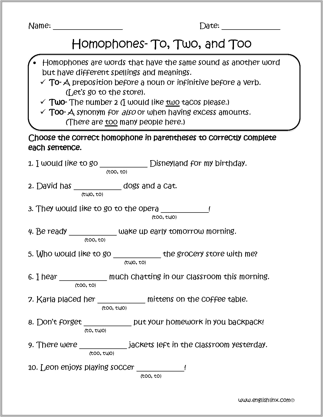 Free Printable Homophone Worksheets For 2nd Grade