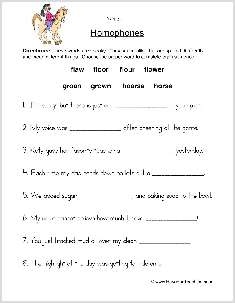 Free Printable Homophone Worksheets For Second Grade