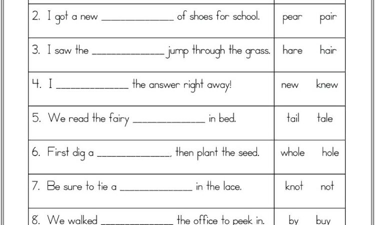 Free Printable Homophone Worksheets High School