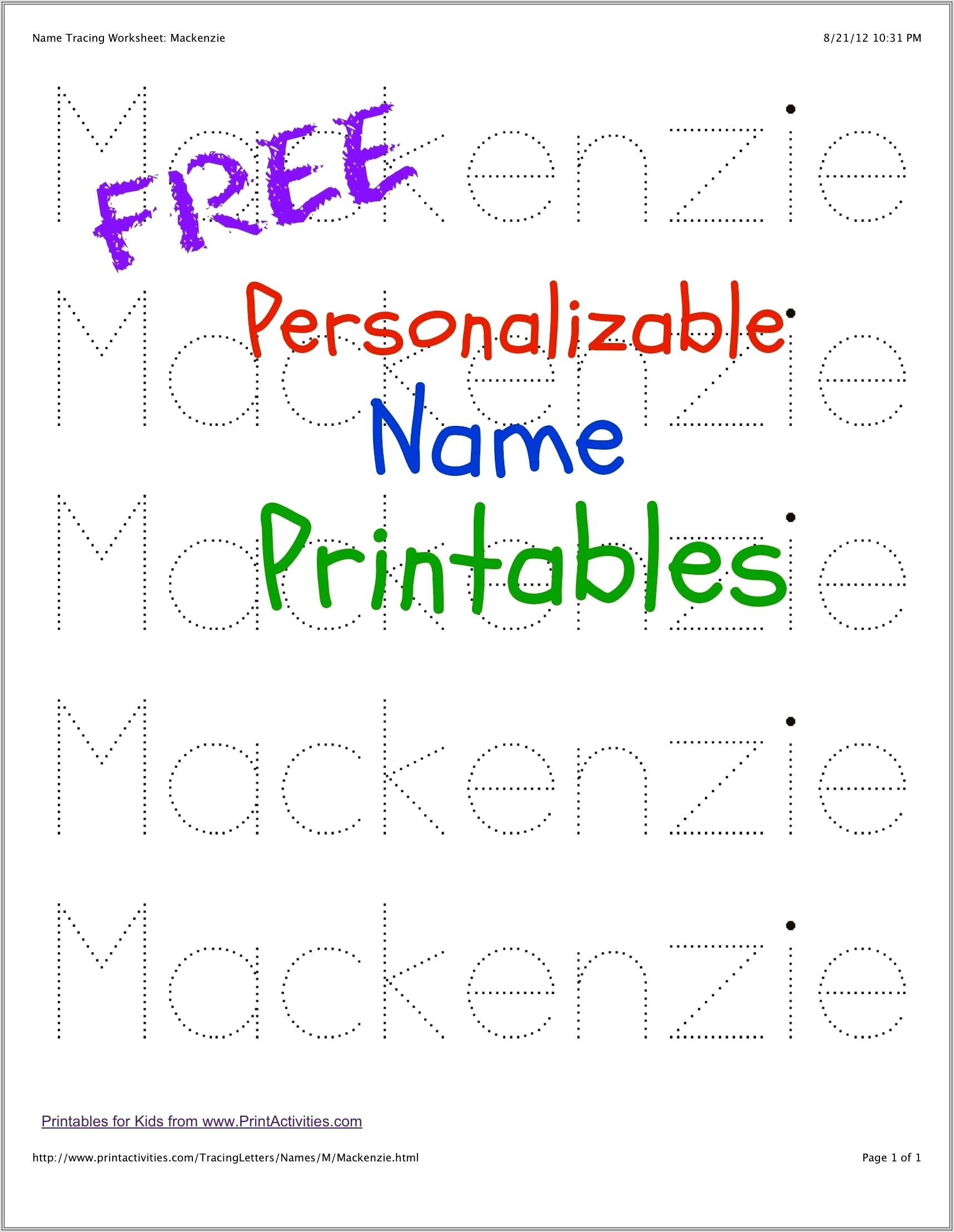 Free Printable Name Practice Worksheets