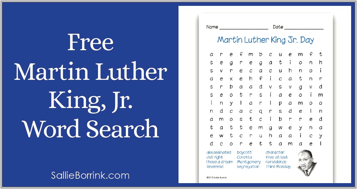 Free Printable Word Search Martin Luther King