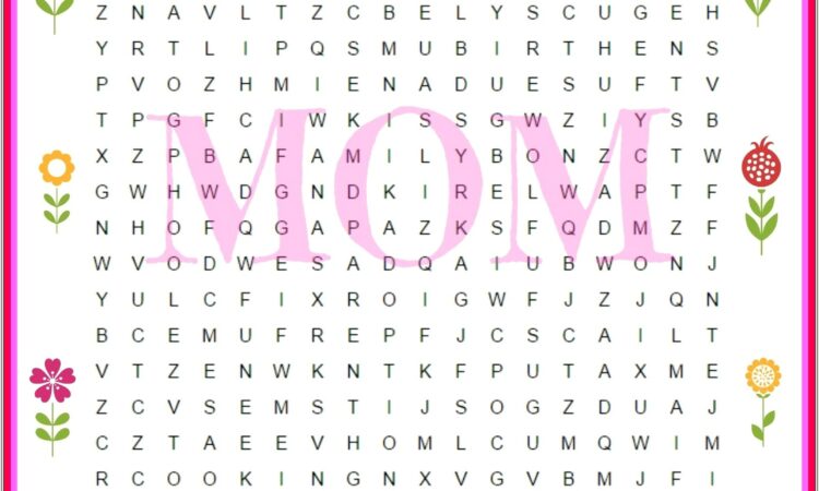 Free Printable Word Search Mothers Day