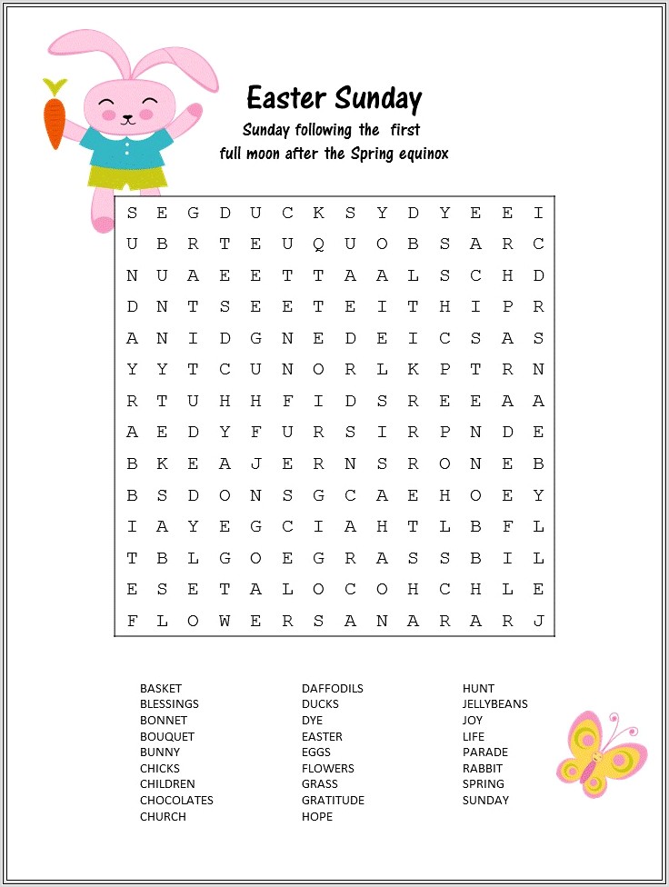 Free Printable Word Search On Easter