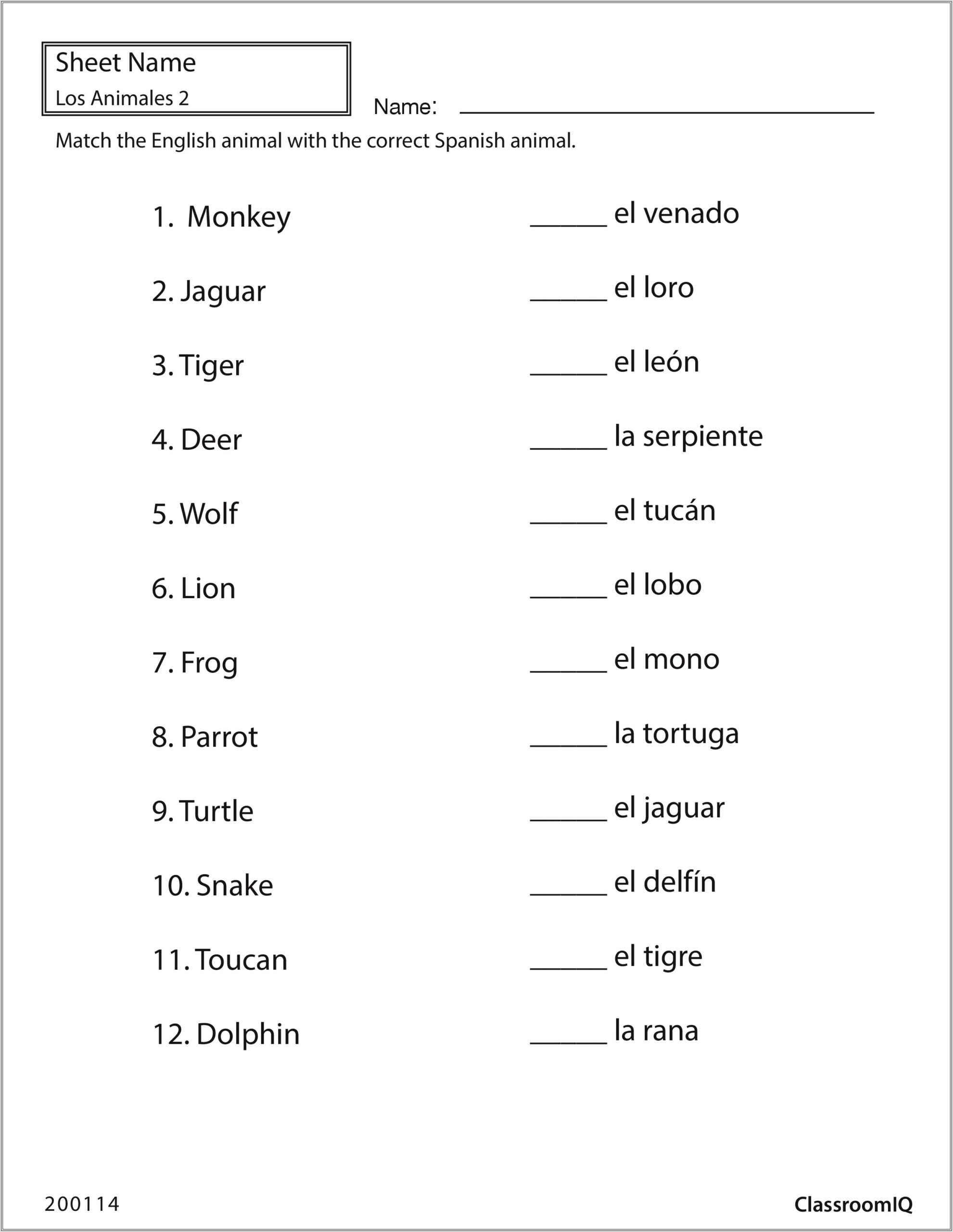Free Spanish Number Practice Worksheet