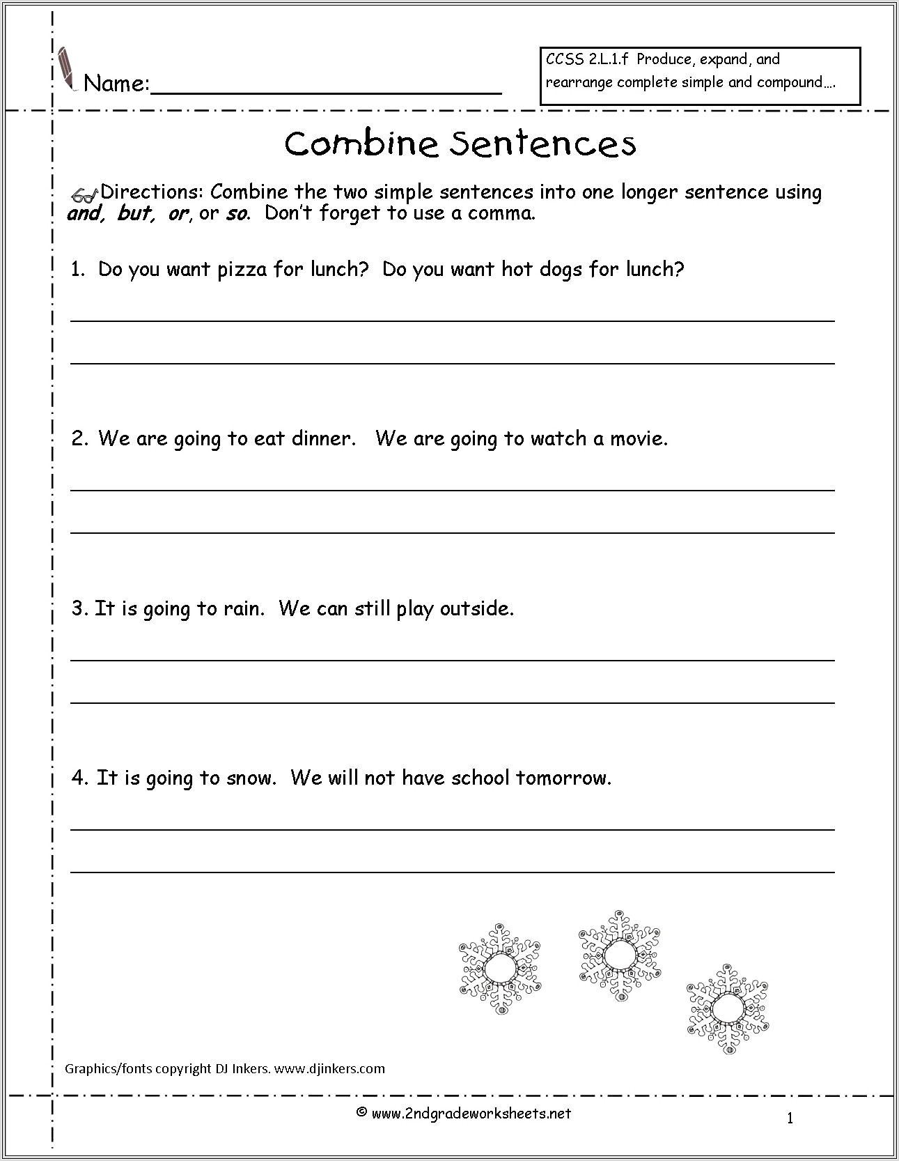 Free Worksheet To Write First Grade Sentences