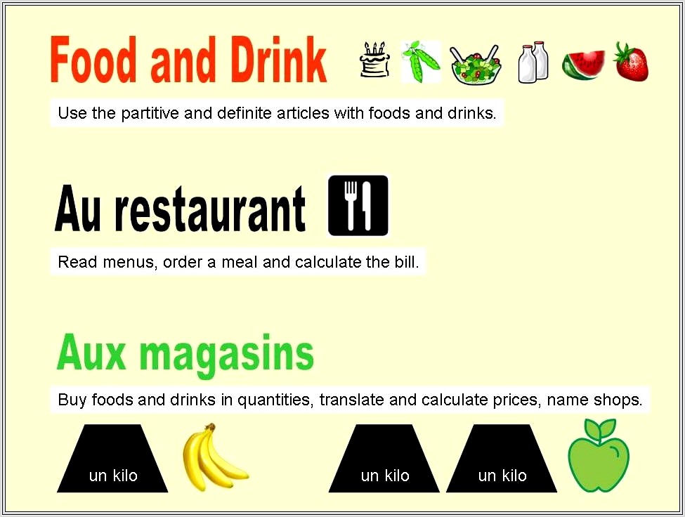 French Food Quantities Worksheet