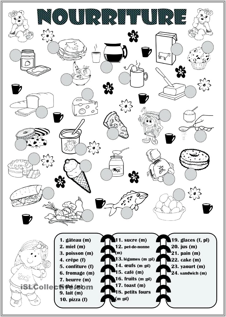 French Food Vocabulary Worksheet