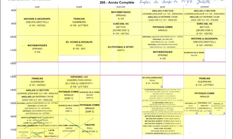 French School Timetable Worksheet