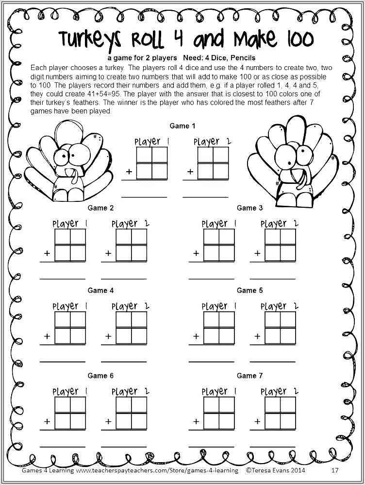 Fun Math Games Worksheets 3rd Grade