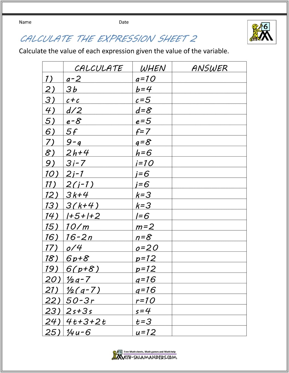 Fun Math Worksheet For 6th Grade