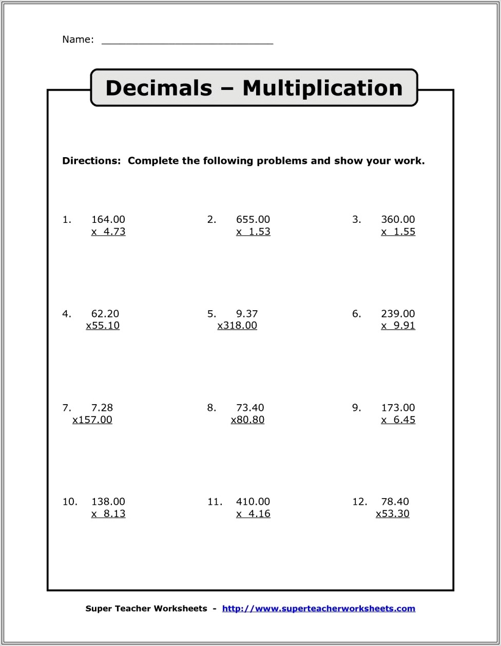 Fun Math Worksheets Decimals