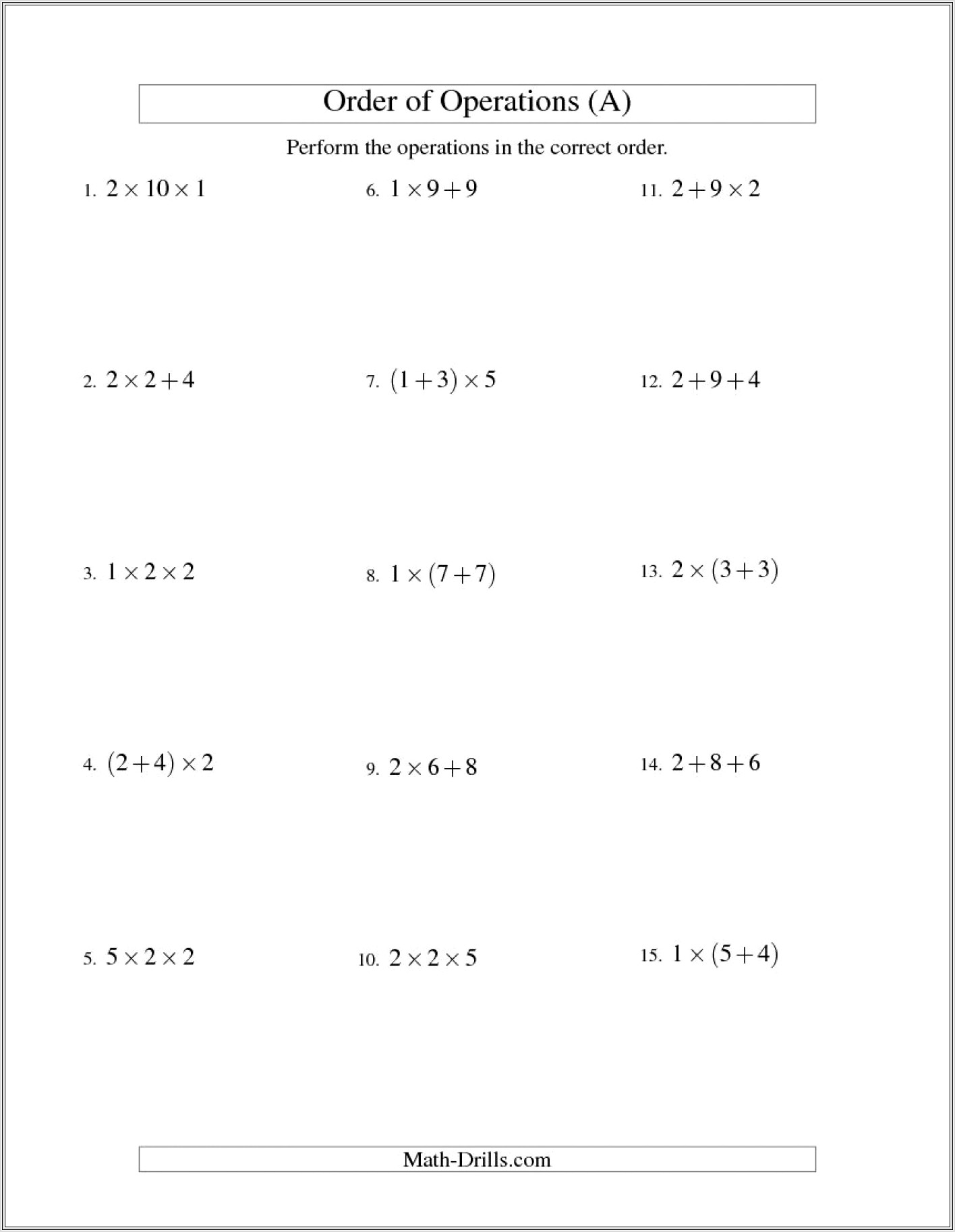 Fun Math Worksheets Order Of Operations