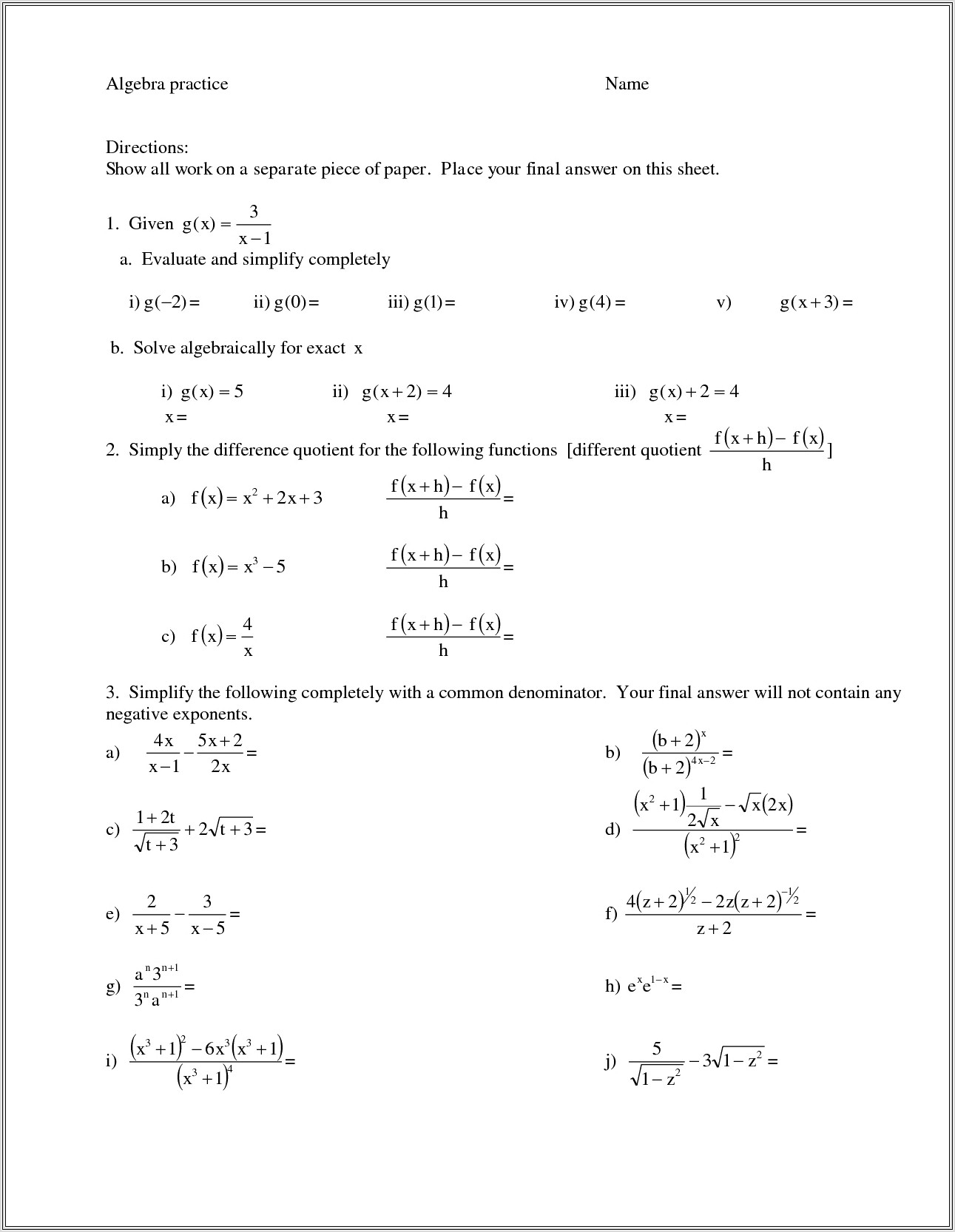 Glencoe Worksheet Answers Algebra 2