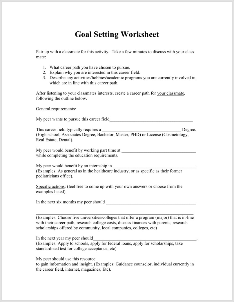 Goal Setting And Achievement Worksheet