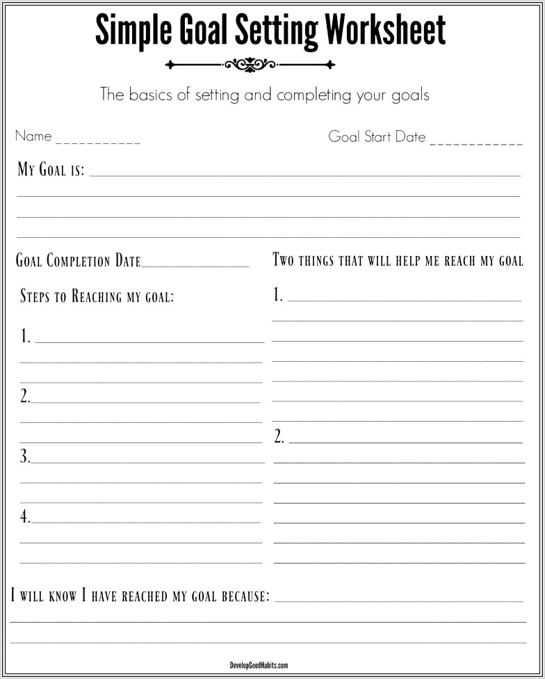 Goal Setting And Action Plan Worksheet