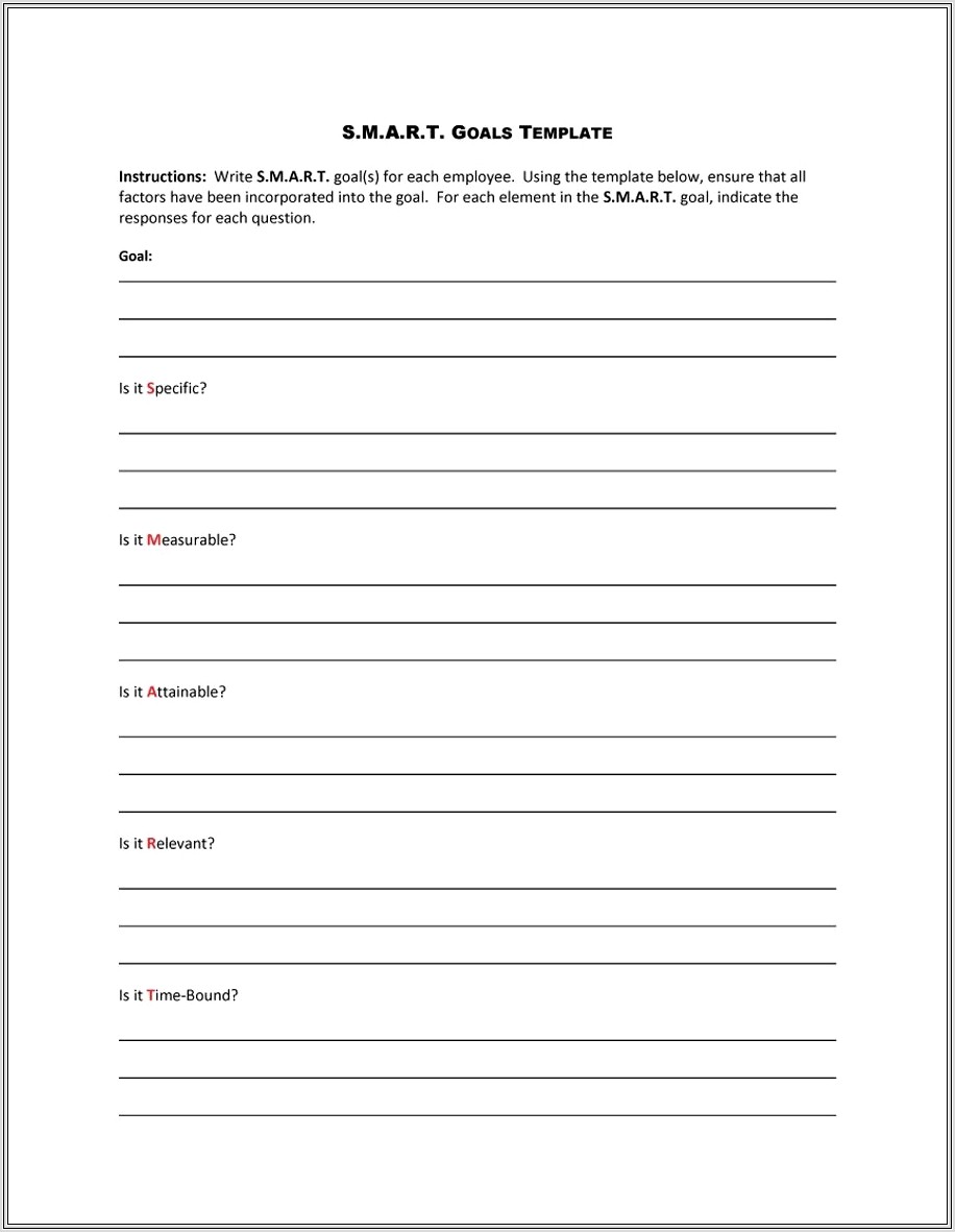 Goal Setting In The Workplace Worksheet