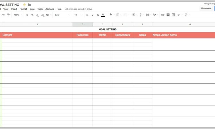 Goal Setting Spreadsheet Template