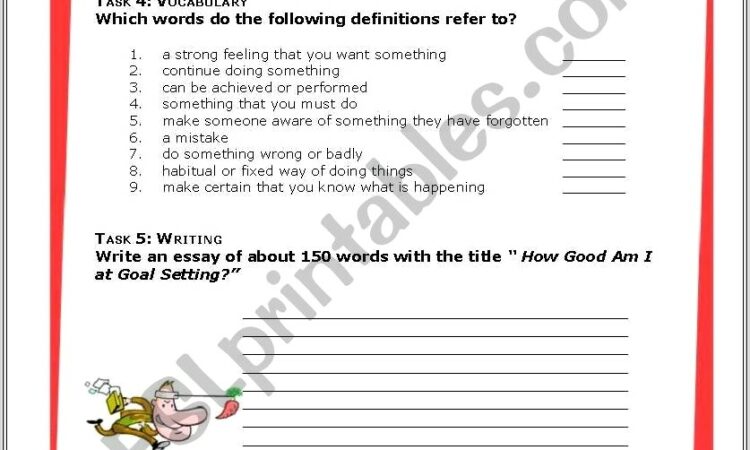 Goal Setting Worksheet Esl