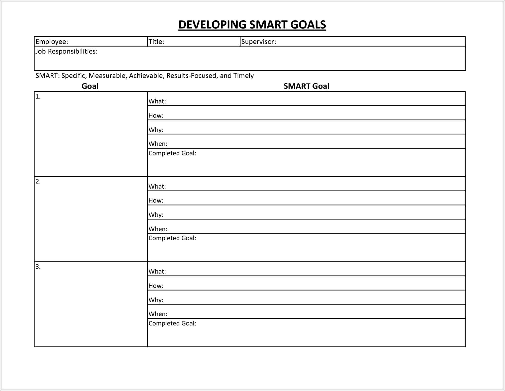 Goal Setting Worksheet Excel