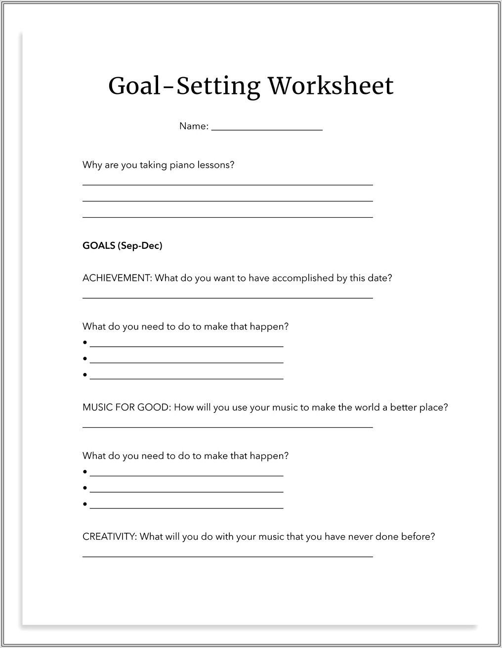 Goal Setting Worksheet For High Schoolers