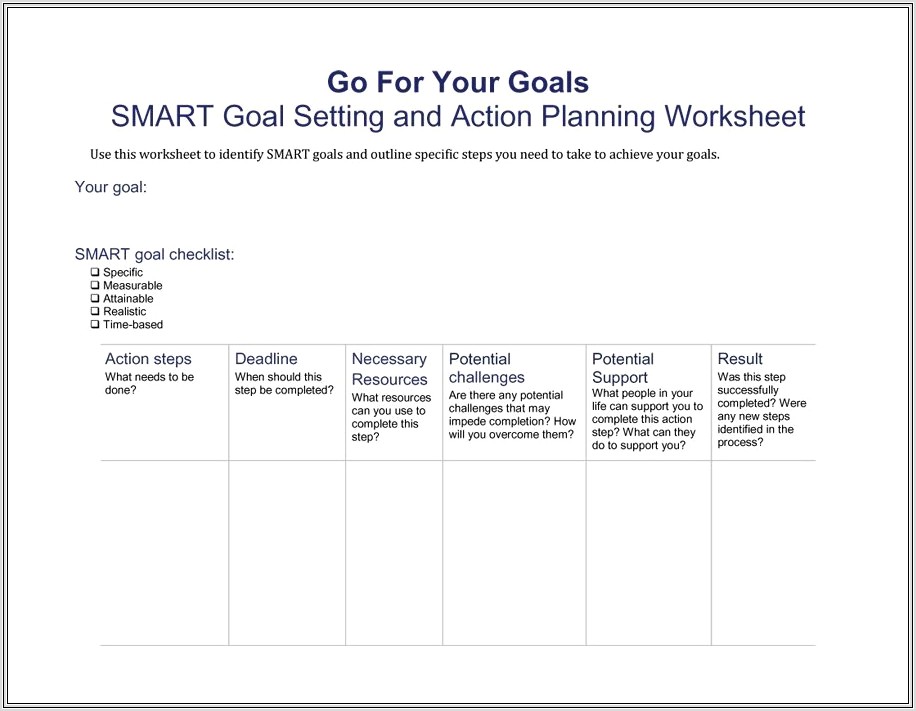Goal Setting Worksheet For Soccer
