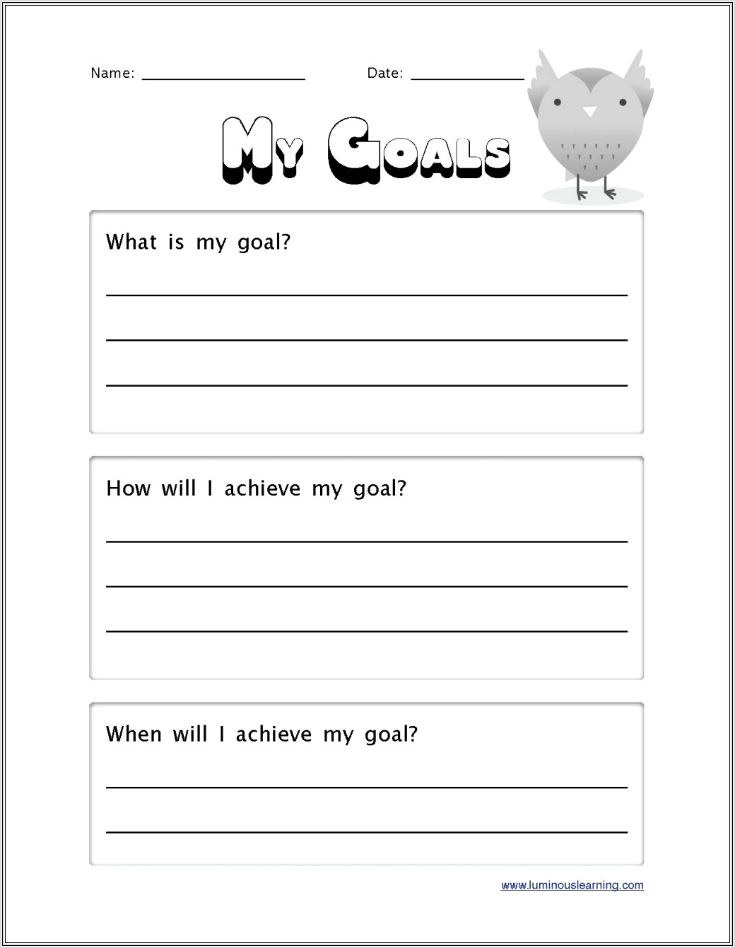 Goal Setting Worksheet For Young Students